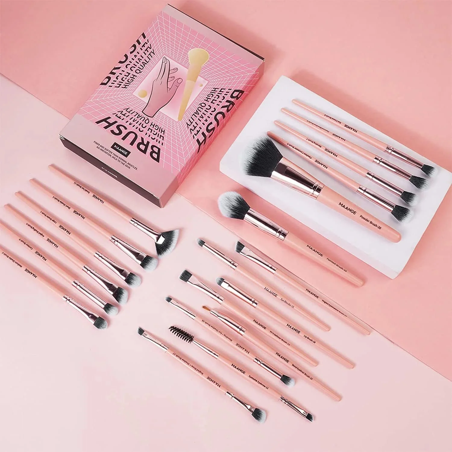 MAANGE-20-PCS-Pink-Brush-Set-With-Box Maange 20pcs hand boc Brush - Image 1